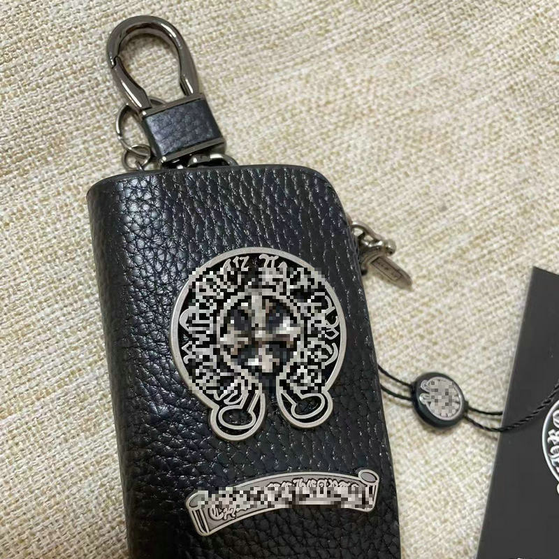 Chrome Hearts Genuine Leather Zipper Cross Key Case