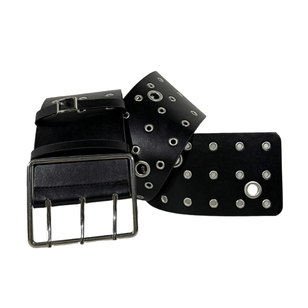 Y2K Irregular Metal Eyelet Three-Row Buckle Wide Belt/Waistband