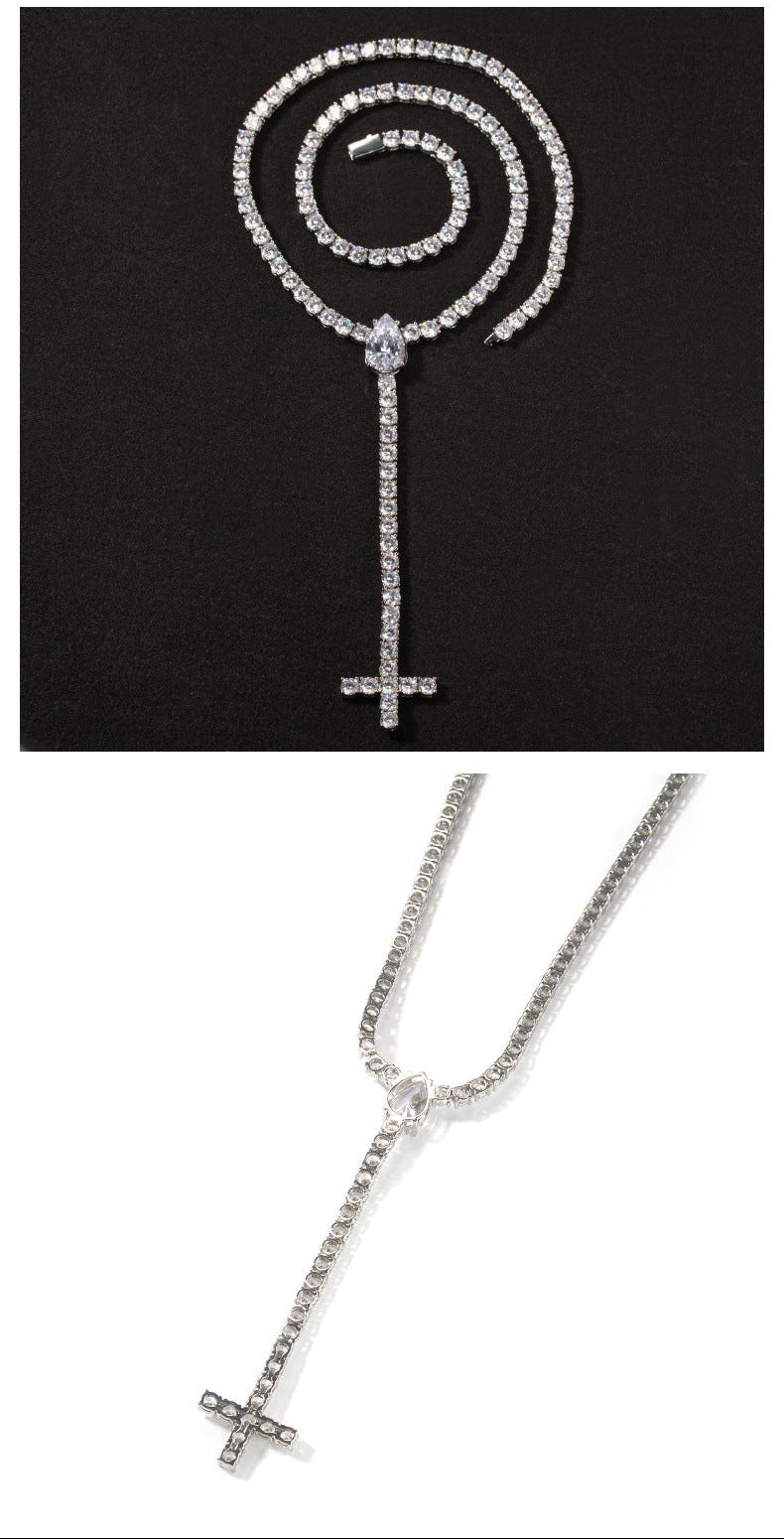 5mm Spring-Clasp Teardrop Cross Necklace