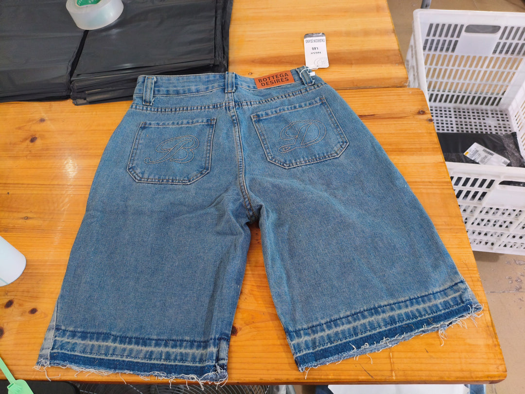 Y2K Embroidered Bone Casual Pants Loose Denim Shorts