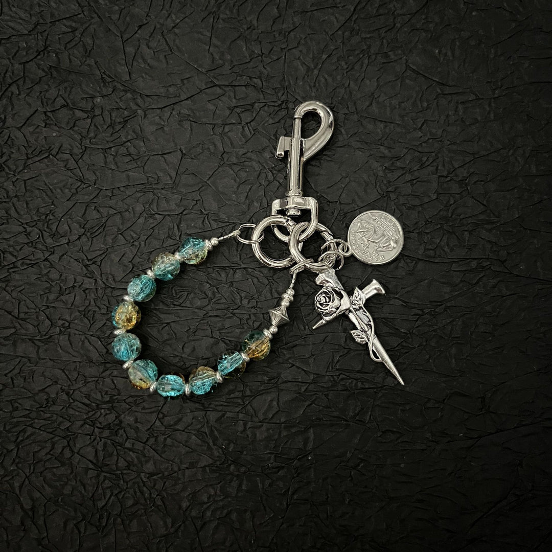Glass Bead Cross Keychain Pendant