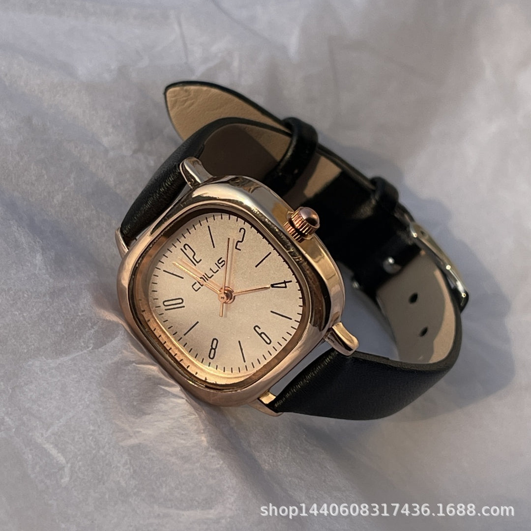 Retro British-Style Leather-Strap Watch for Students