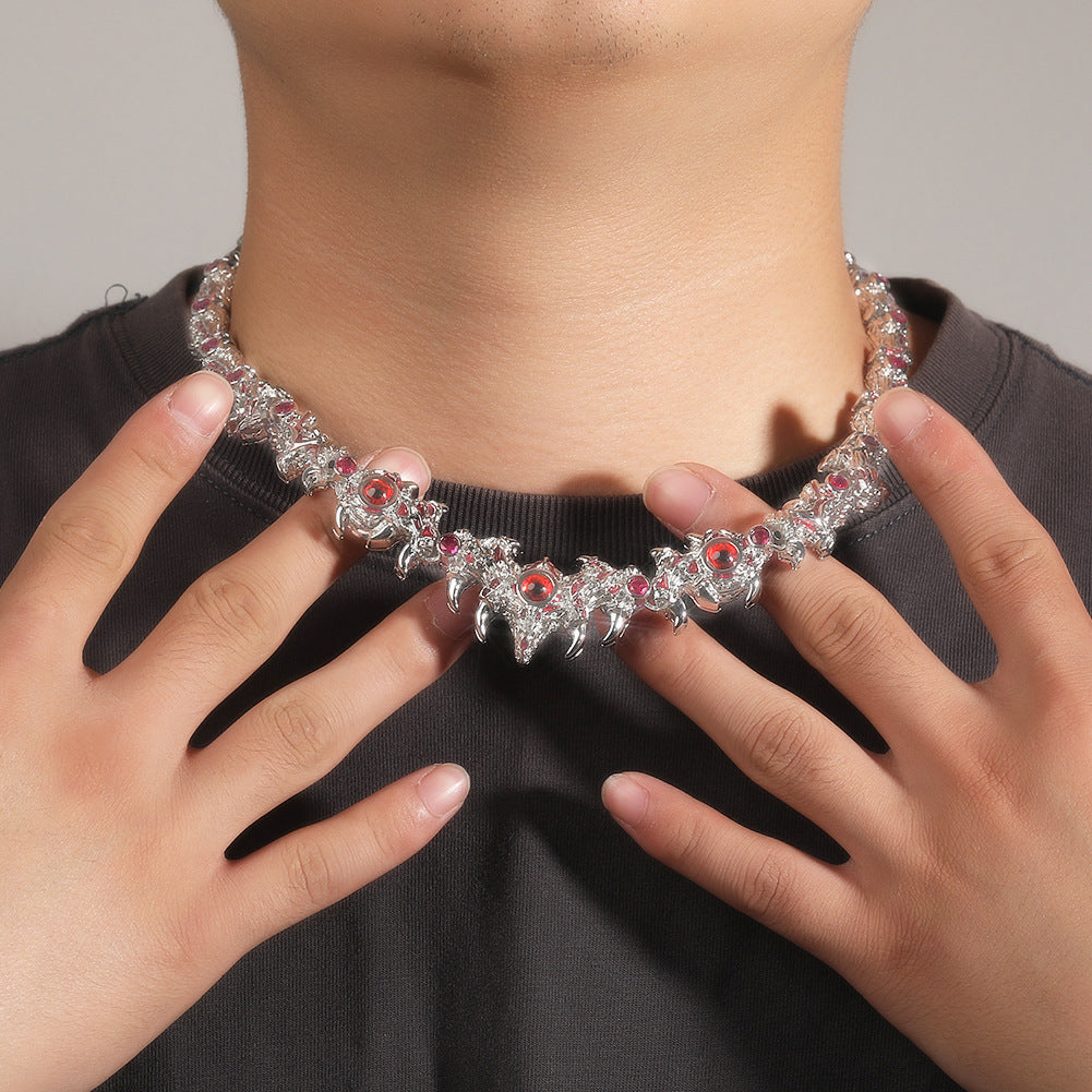 Hip-hop exaggerated spiky parasitic red-eyed thorn diamond-encrusted necklace
