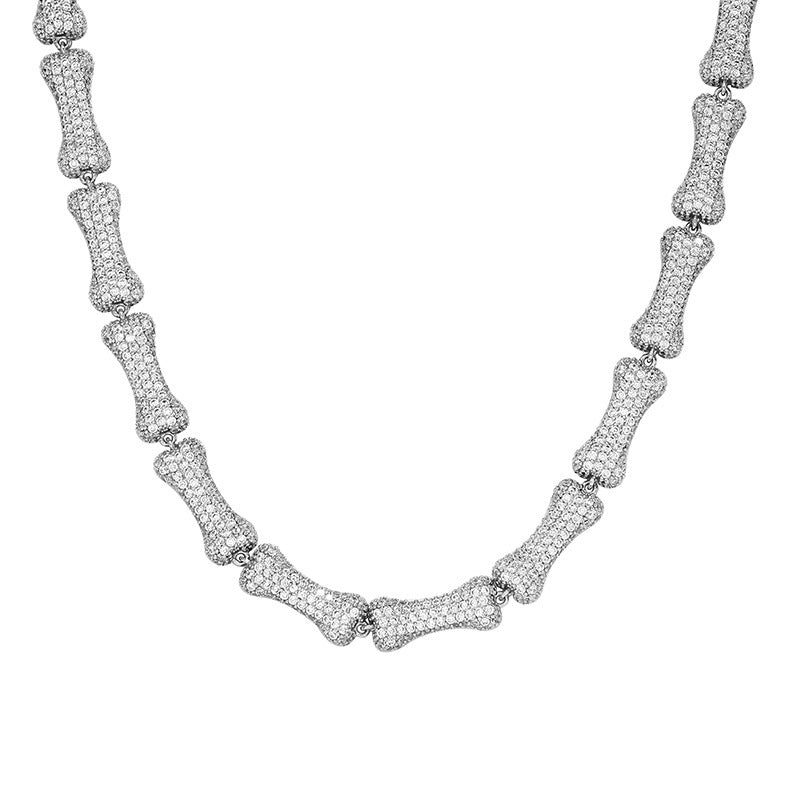 9mm Full Zircon Hip Hop Bone Necklace