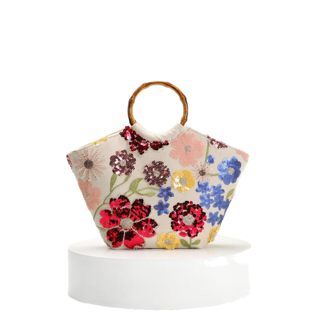 Embroidered Appliqué Sequins and Flowers Vacation Style Handbag