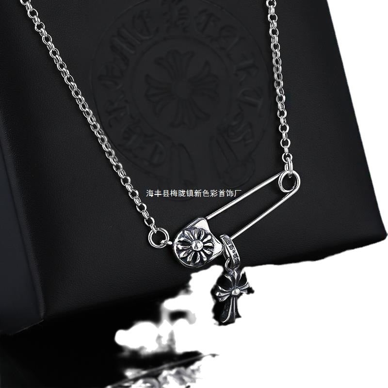 Chrome hearts cross small pin Thai silver necklace