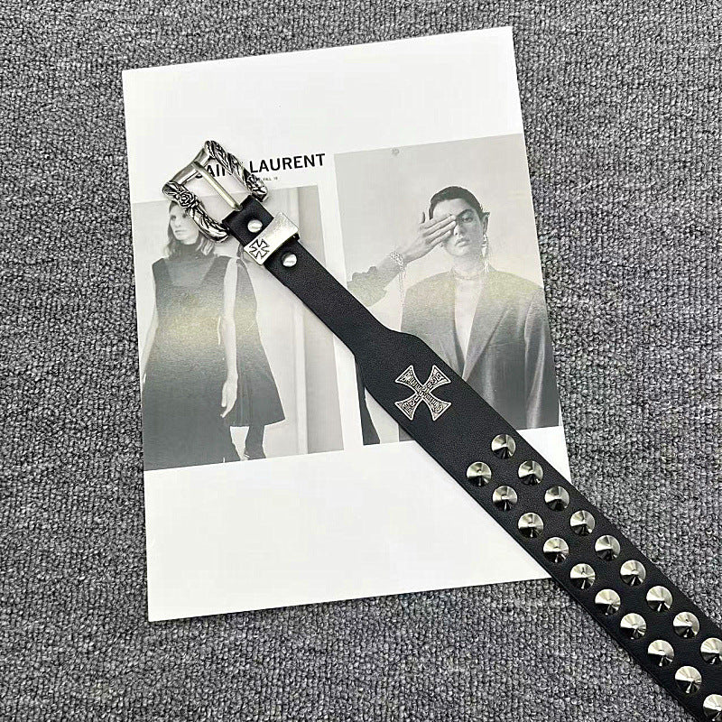 Chrome Hearts Vine Carved Coral Buckle Gothic Studded Leather Belt