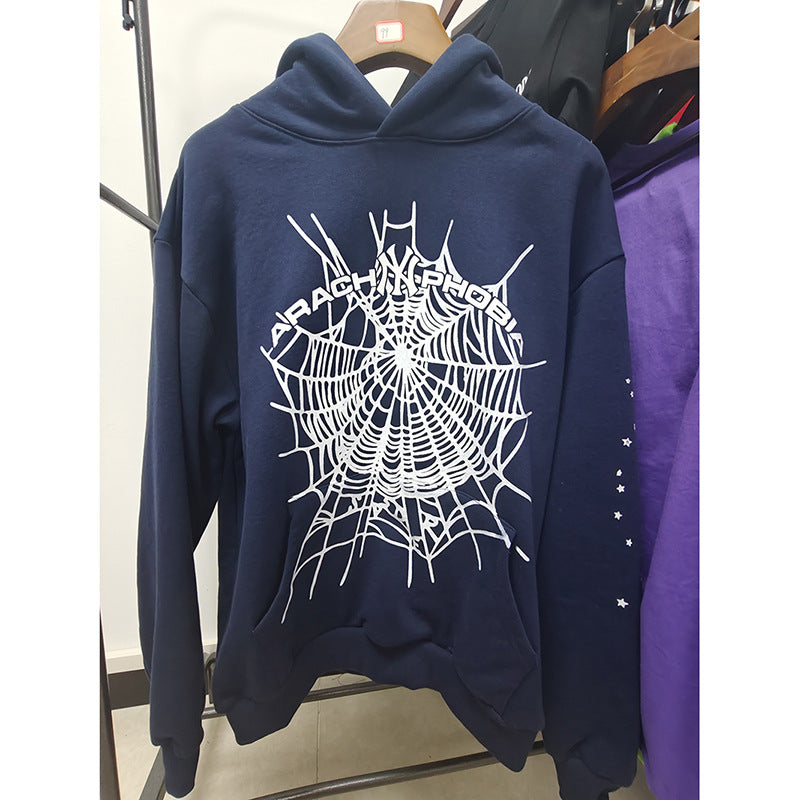 Sp5der fleece-lined hoodie with spiderweb print.