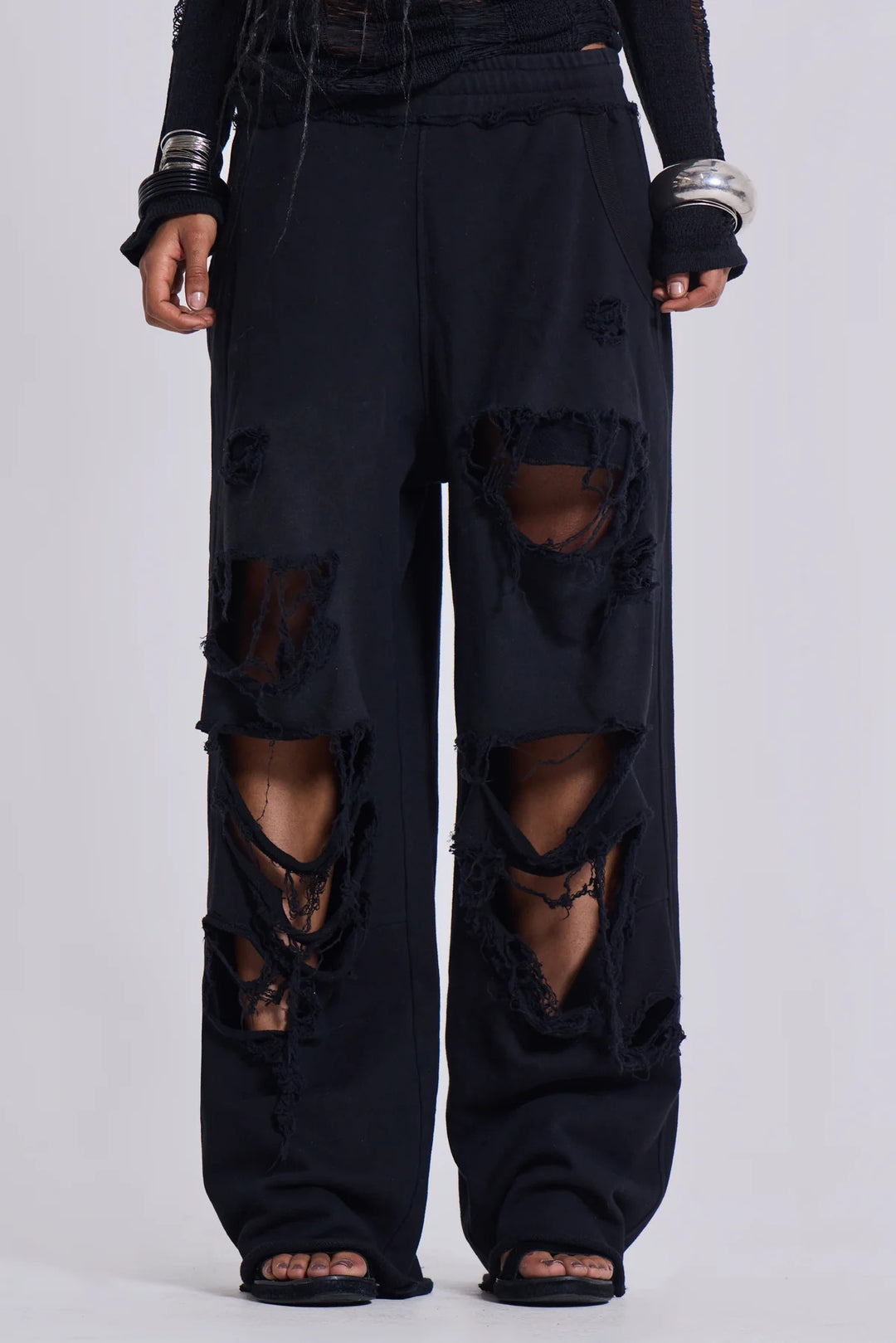 High-street trendy ripped hip-hop wide-leg sweatpants