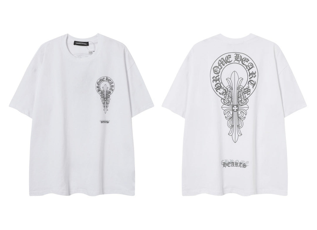Chrome Heart horseshoe Sanskrit cross fluorescent wings T-shirt