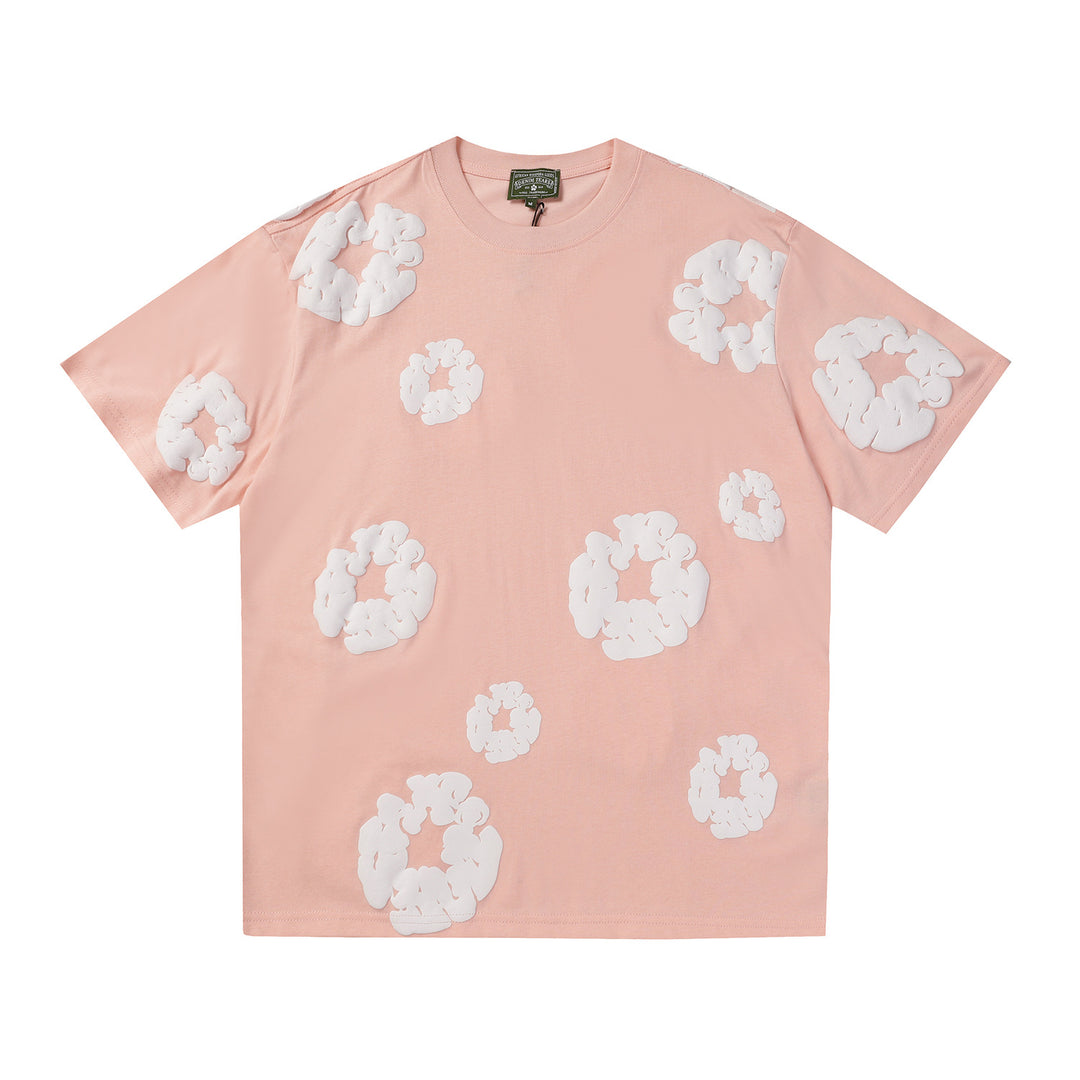 Foamed Kapok Flower Loose-Fitting Short-Sleeved Shorts