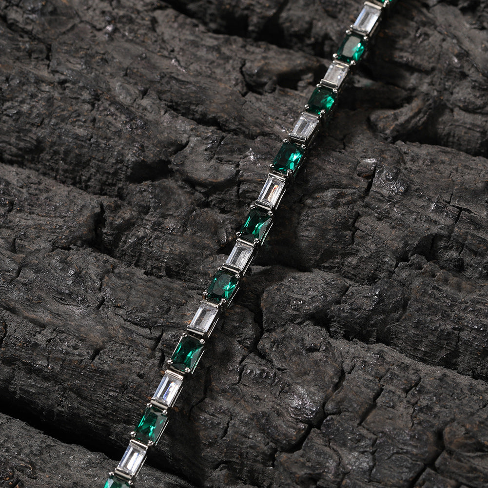 Hip-hop zircon-encrusted emerald color-matching tennis chain
