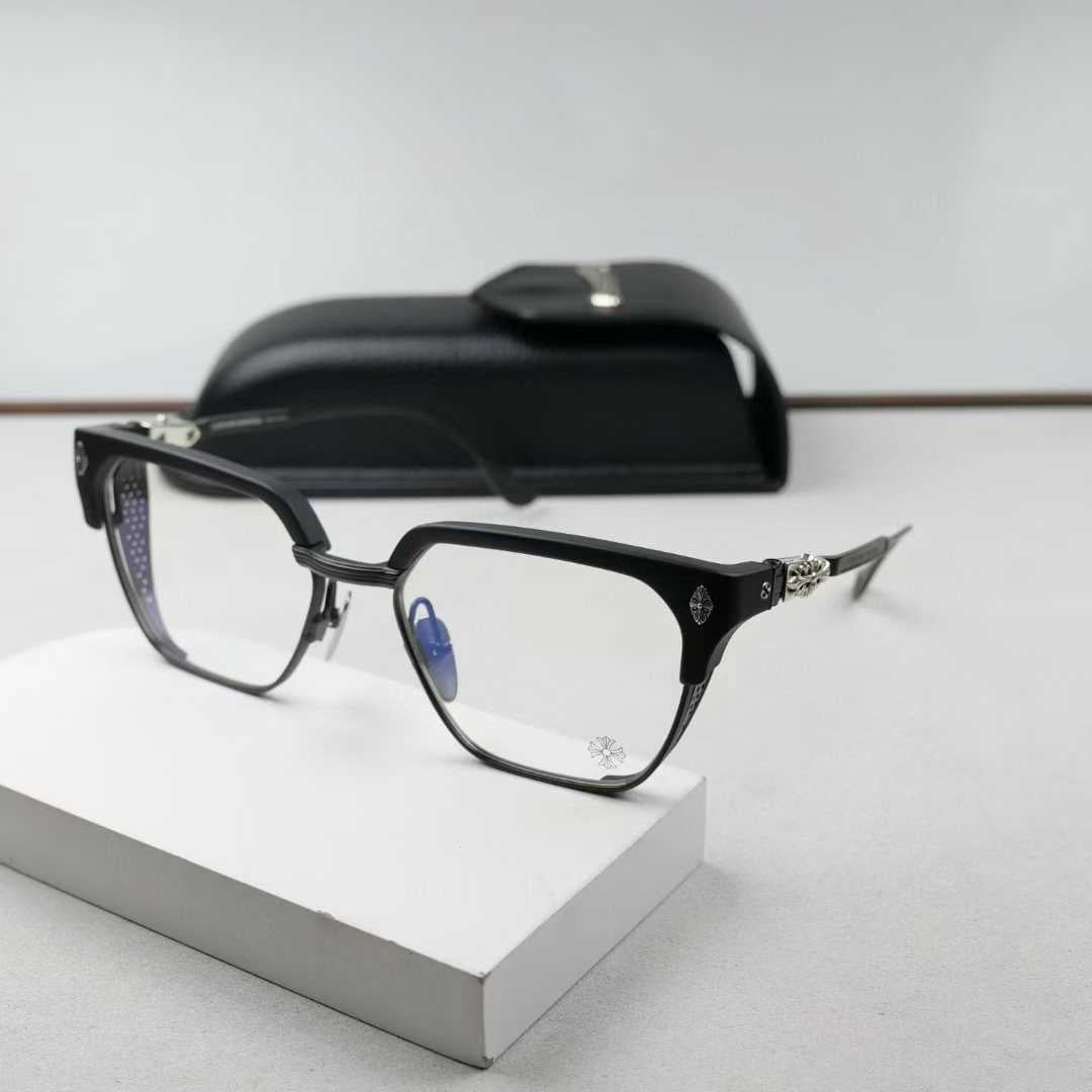 Chrome Hearts thick rimmed hollow out glasses with gold colored legs