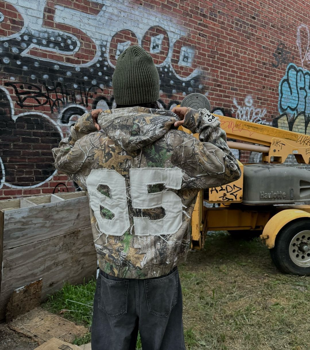 Camouflage cardigan zip-up sweatshirt patchwork letter Y2K jacket