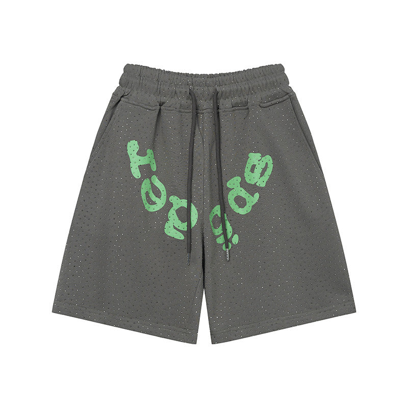 Sp5de five-inch shorts with full-on rhinestone hot-fix design