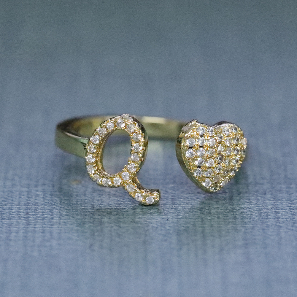Hip-hop zircon-encrusted 26 English letters ring