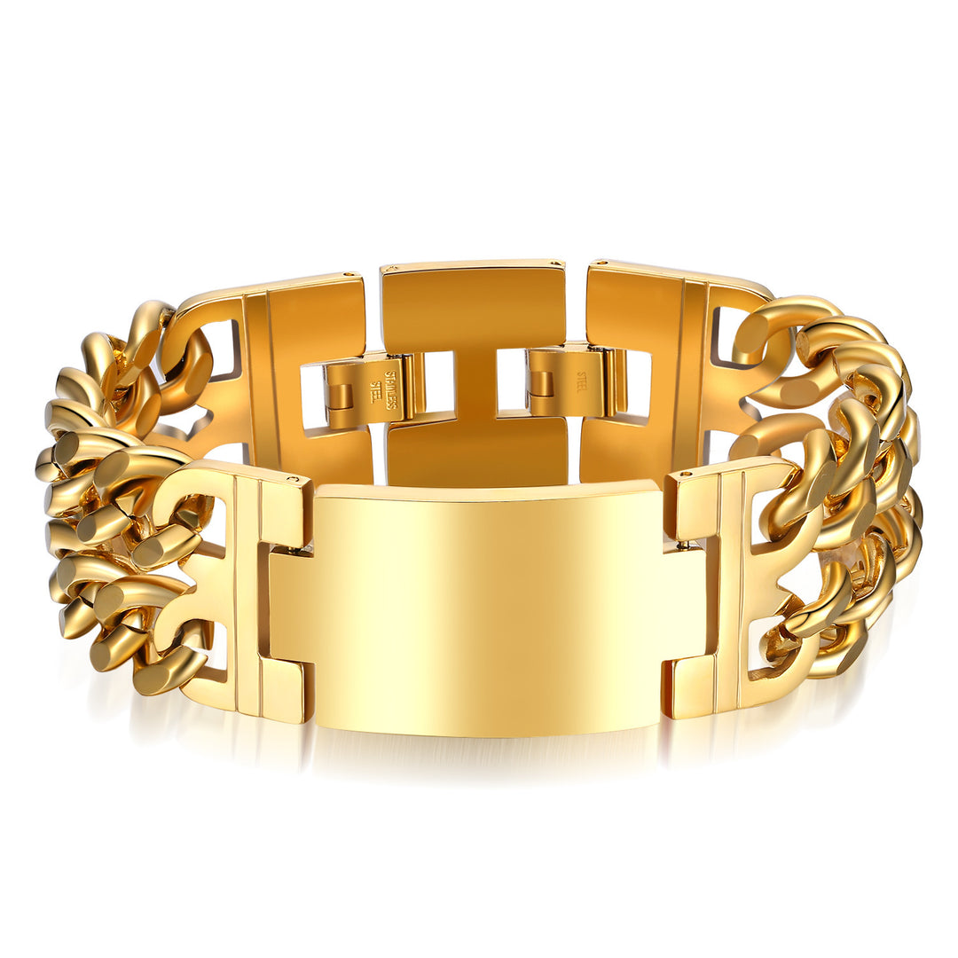 Double-Row Cross Stainless Steel Couple's Bracelet Set