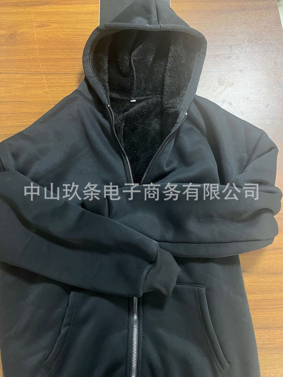 Reversible retro leopard print zip-up hooded sweatshirt