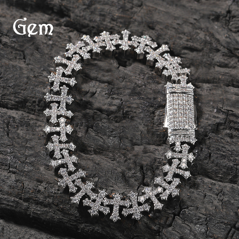 Copper cross bracelet with zircon inlay, 11.5mm