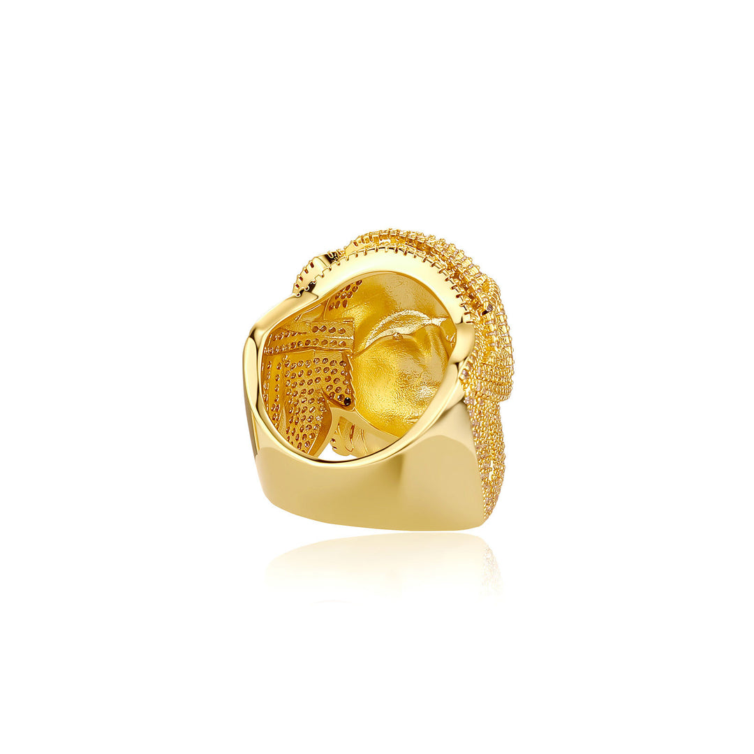 Copper Ring with Zirconia Inlay and Embossed Portrait Design