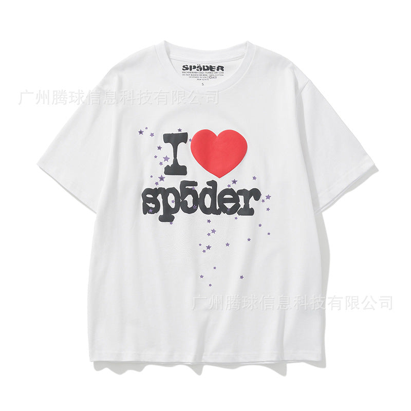 Sp5der short-sleeved foam letter T-shirt