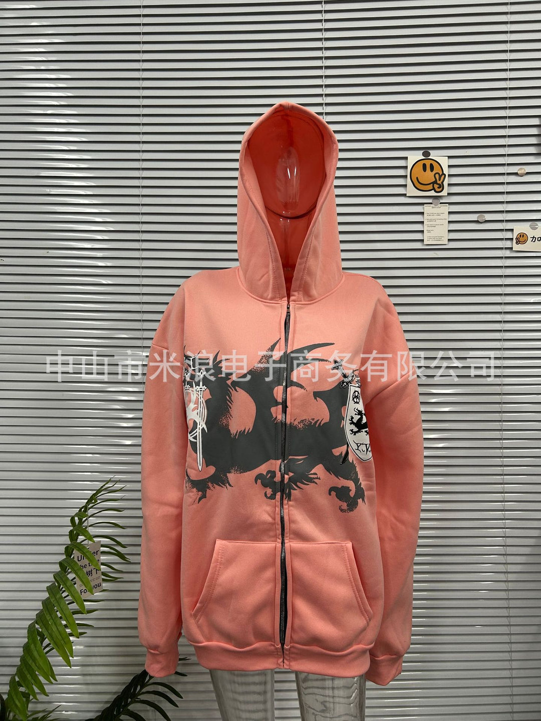 Five-stripe dragon and cross print hoodie.