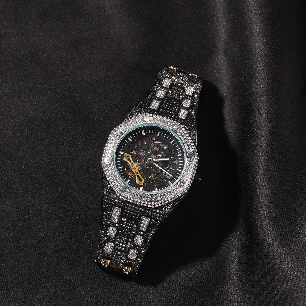 Hip Hop Full Diamond Skeleton Mechanical Watch