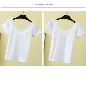 Summer slim fit large U-neck short-sleeved T-shirt