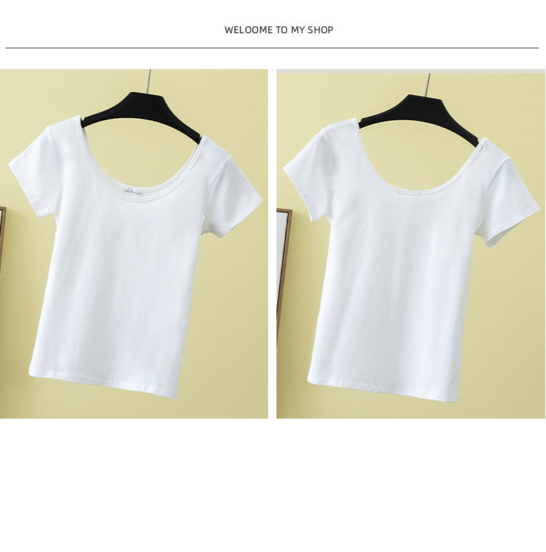 Summer slim fit large U-neck short-sleeved T-shirt