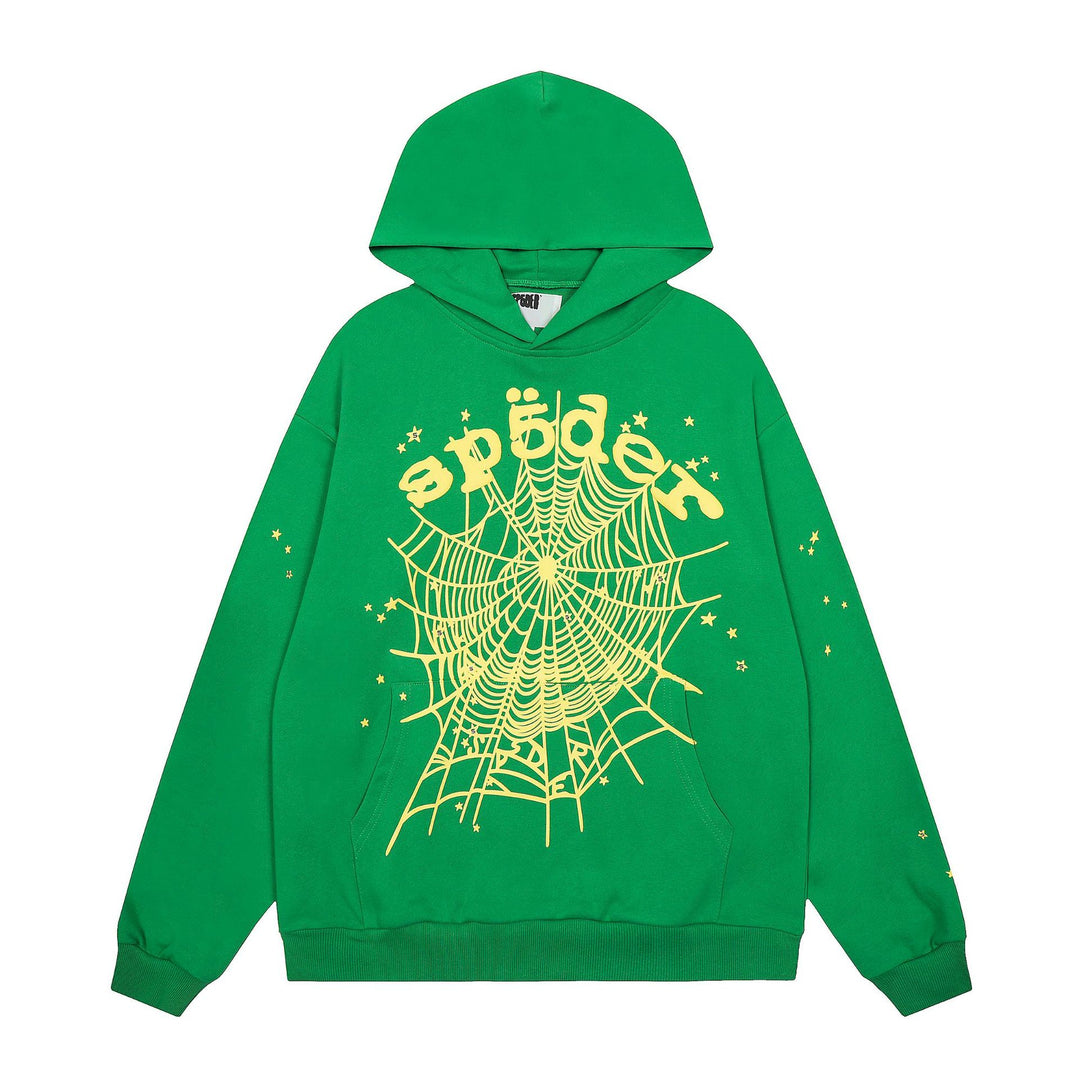 Sp5der 555555 star pattern hooded trousers and sweatshirt