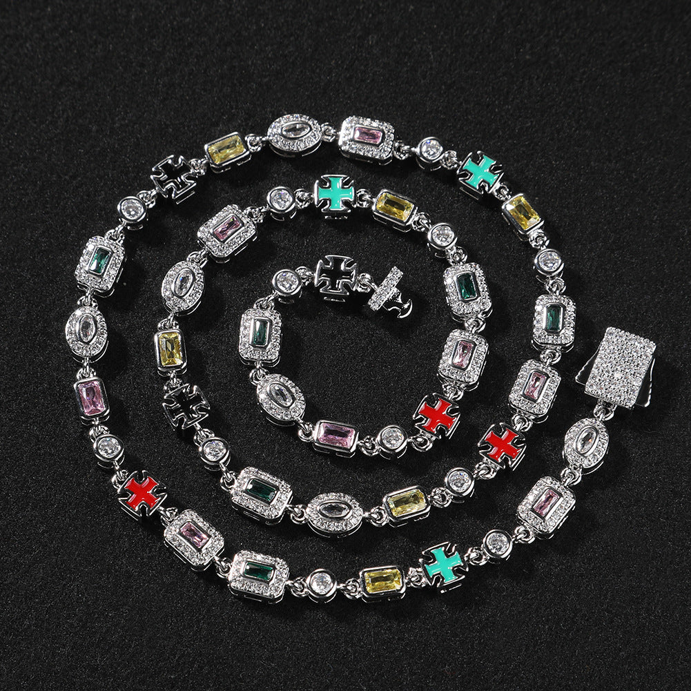 Hip-Hop Diamond-Encrusted 6mm Colored Gemstone Bracelet