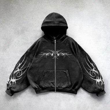 Printed zip-up cardigan hoodie