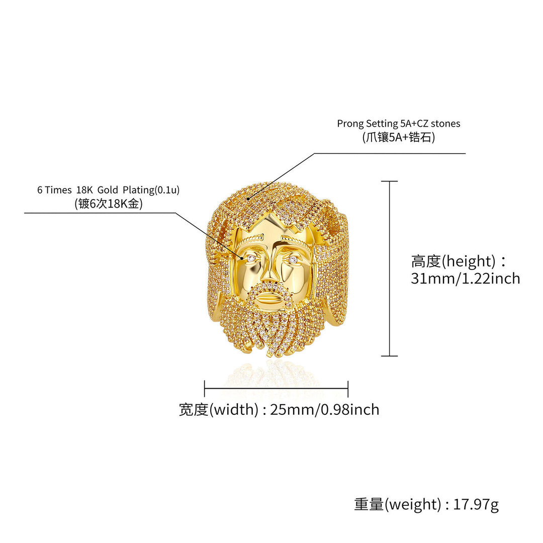 Copper Ring with Zirconia Inlay and Embossed Portrait Design