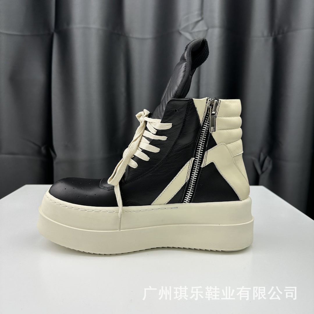 Genuine Cowhide, Round-Toe, Height-Increasing High-Top Shoes