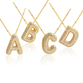 Bubble Initial Necklace 14k Gold Plated Cubic Zirconia