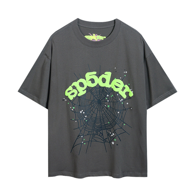 Sp5der foam letter 555 spider web print short-sleeved T-shirt