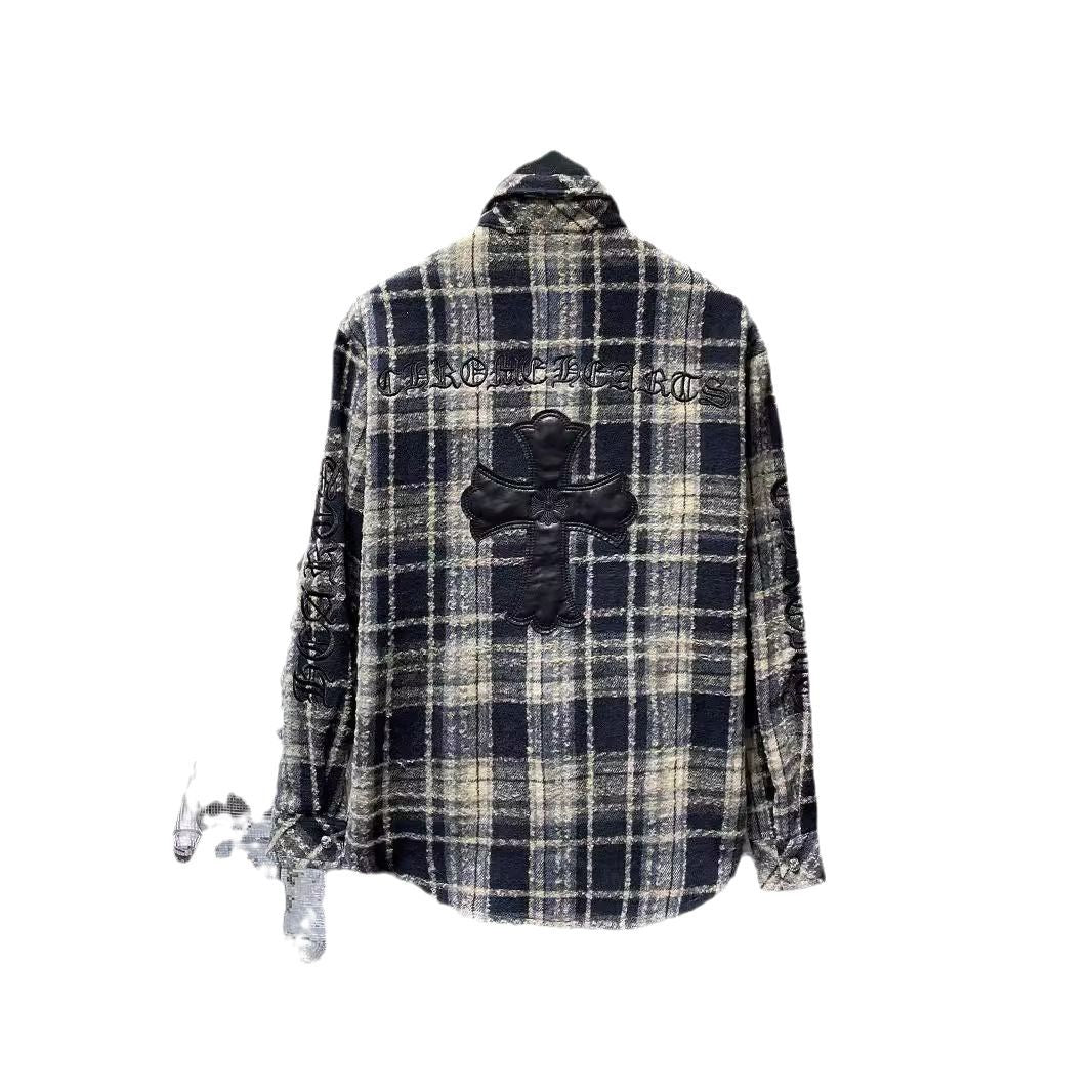 Chrome Hearts Plaid Shirt with Embroidered Sanskrit Applique Cross