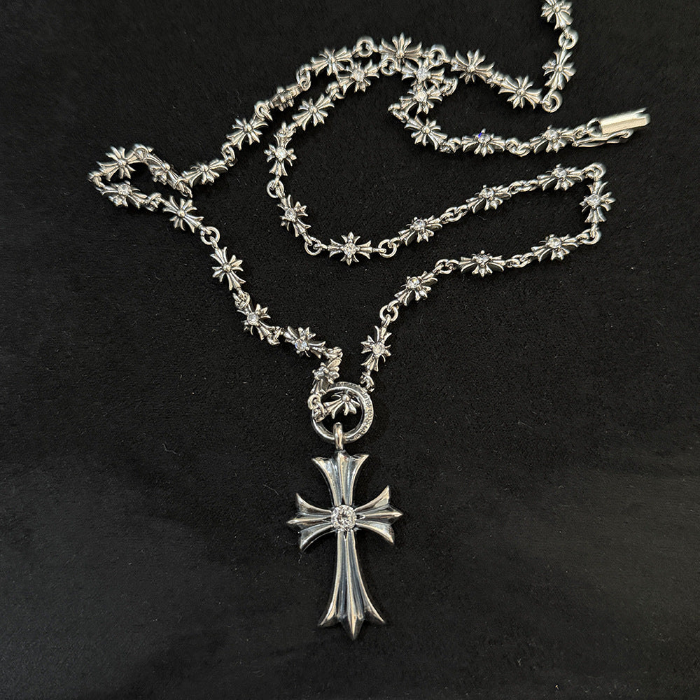 Chrome Hearts diamond-encrusted cross pendant necklace