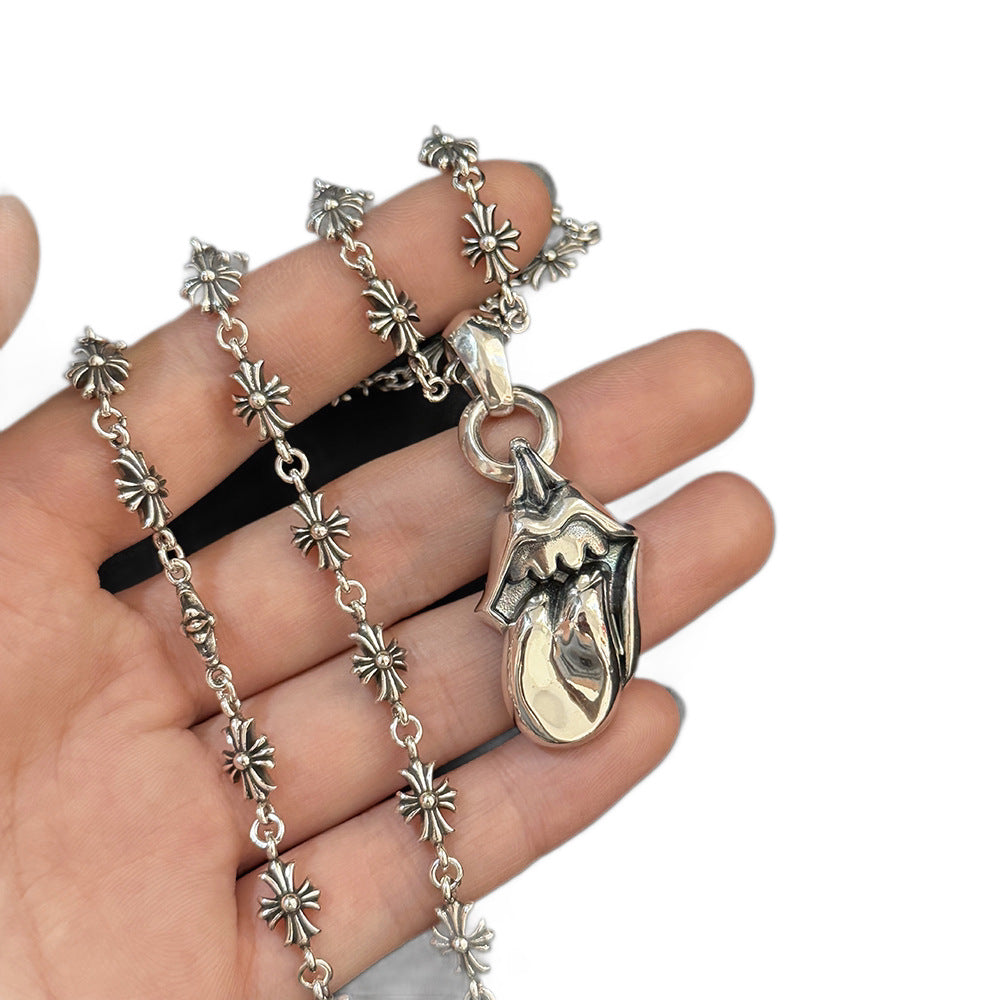 Chrome Hearts fashionable big tongue pendant cross chain necklace