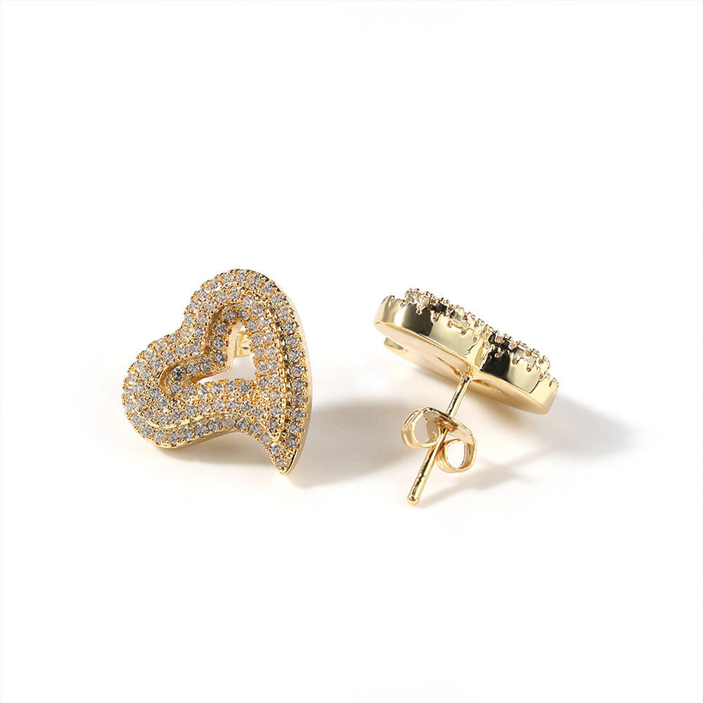 Hip-hop exaggerated zircon hollow heart earrings