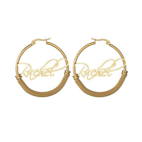 Braided personalized name hoop titanium steel earrings