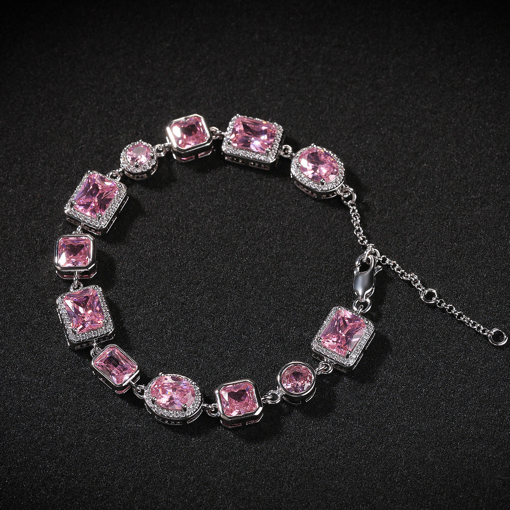 Hip-hop pink gemstone bracelet