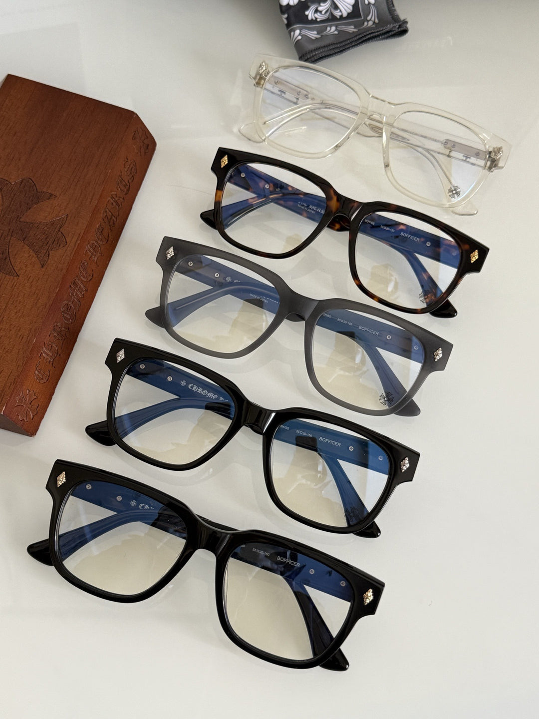 Chrome Hearts BOFFICER square frame glasses with cross pattern