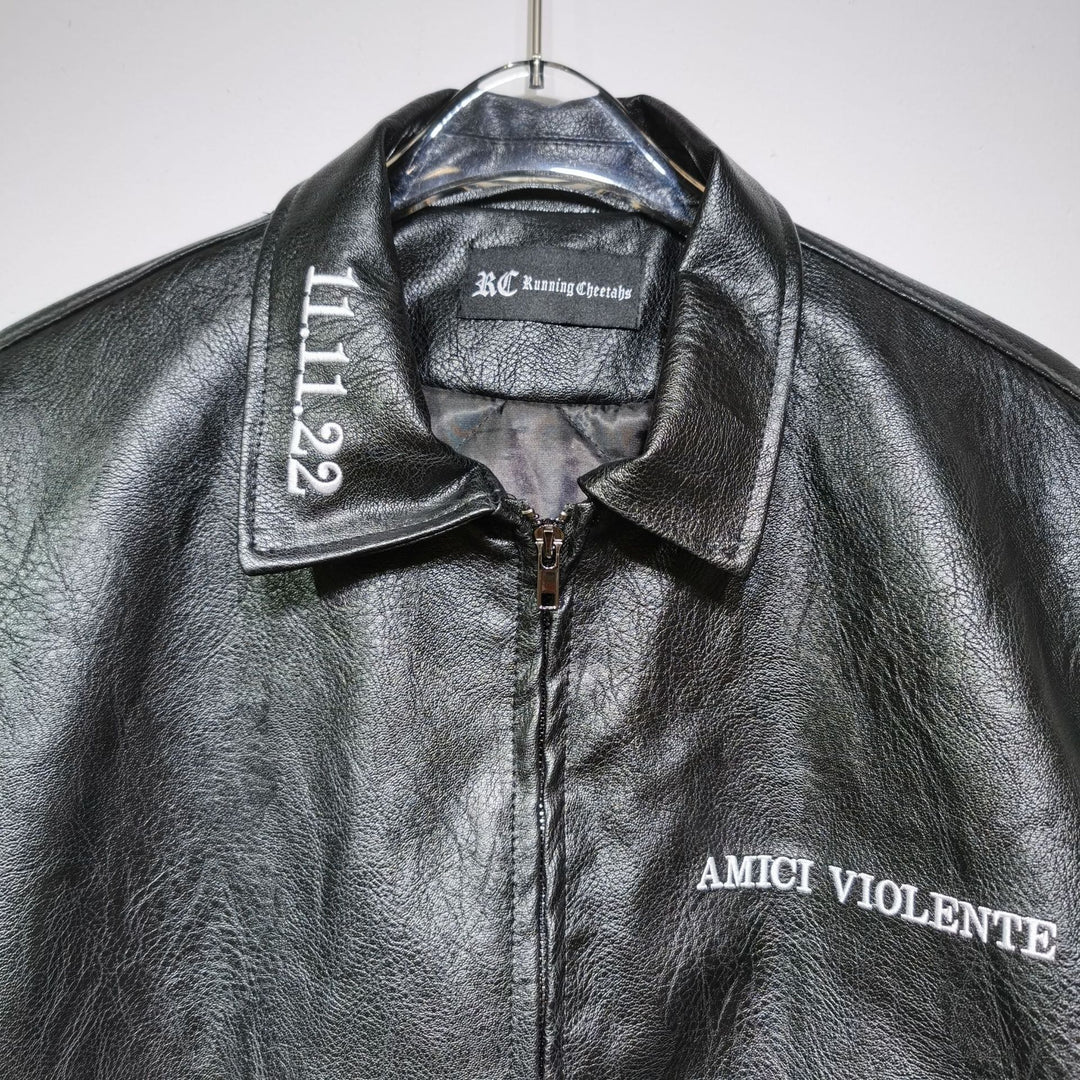 Biker Leather Jacket featuring King and Queen of Spades Motifs