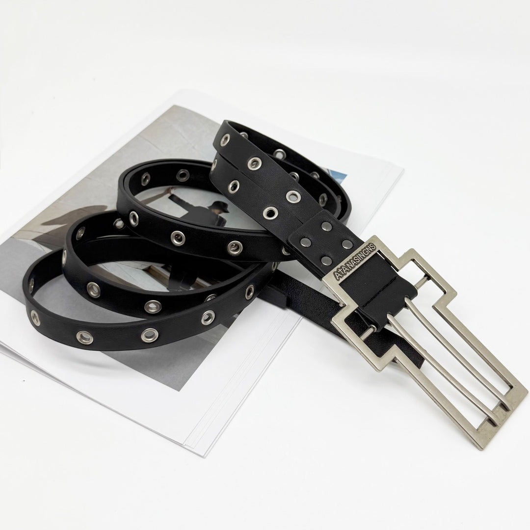 Distressed Cross Buckle Split Leather Belt