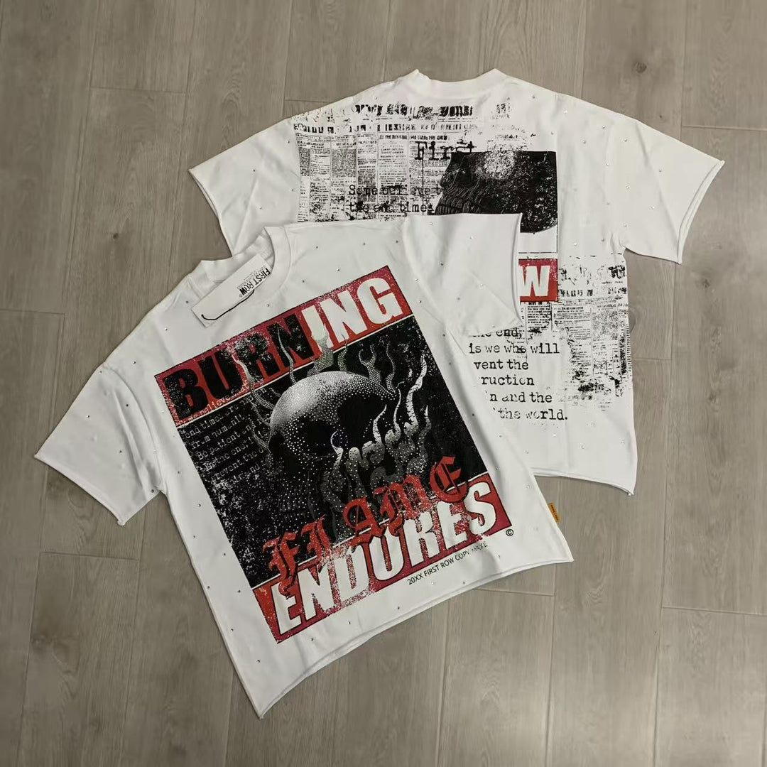 FIRST ROW LOST UTOPIA UNIVERSE CROPPED TEE White