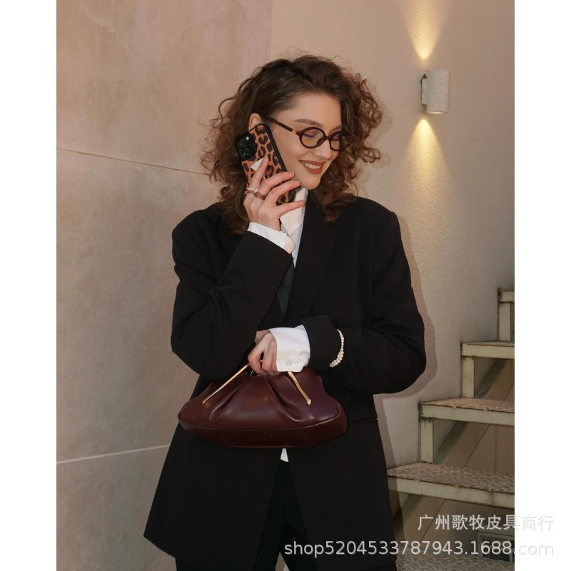 Retro PU "Cloud" Ruched Handbag