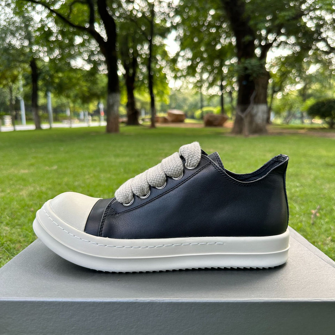 Genuine Leather Low-Top Skate Shoes with Wide Laces