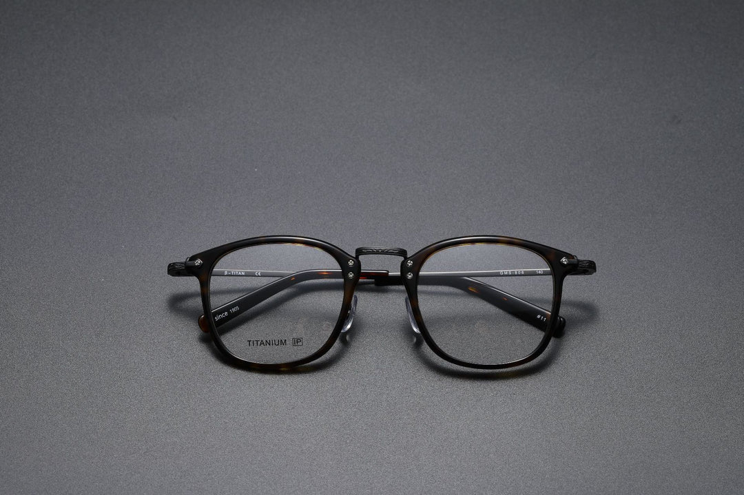 Square retro acetate titanium frame eyeglasses