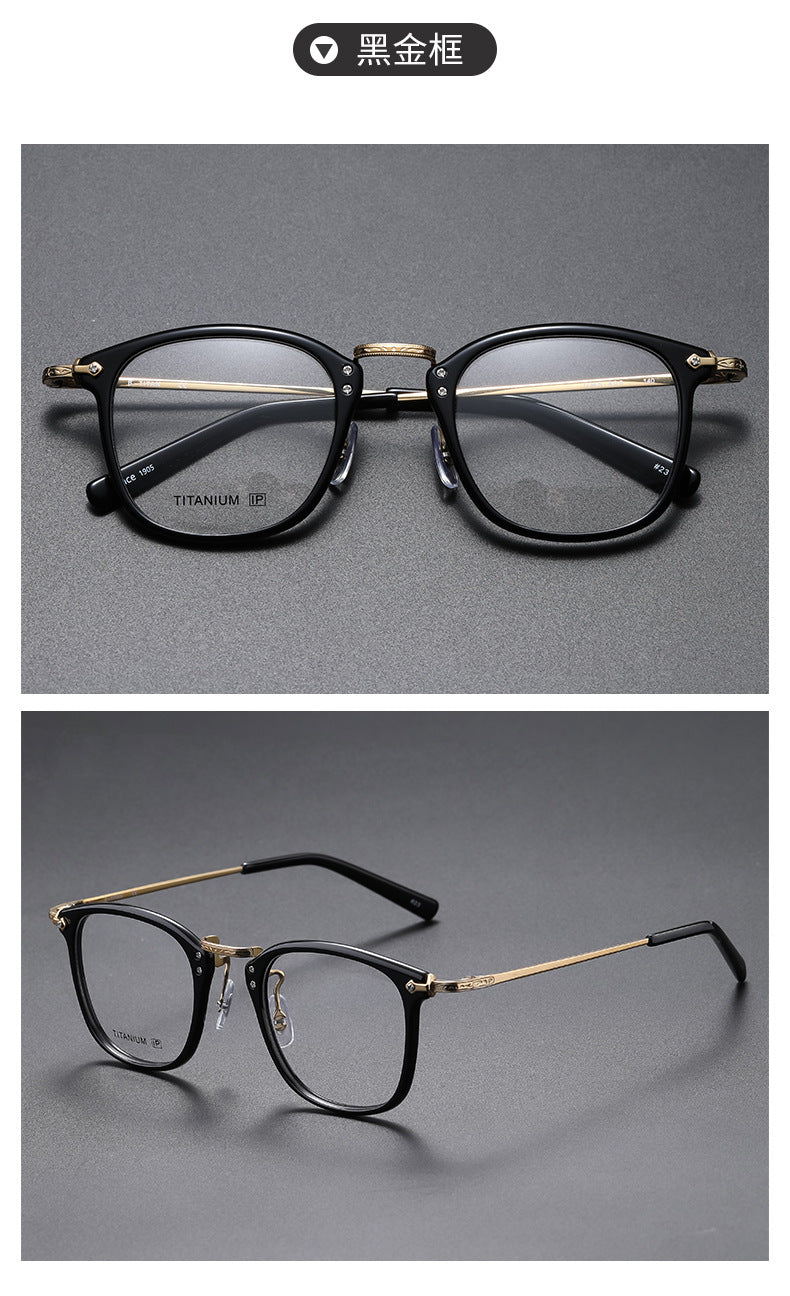 Square retro acetate titanium frame eyeglasses